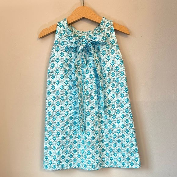 Oscar de la Renta Girl’s Blue White Flower Shift Dress Size 5Y New Without Tags
